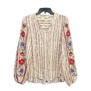 Savanna Jane Embroidered Blouse Floral Women’s size M Boho Tunic Shirt
